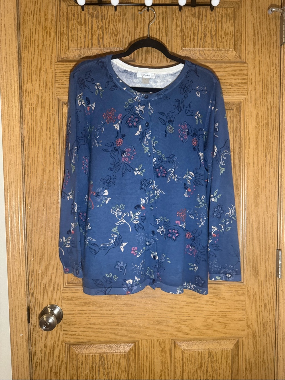 CJ Banks Blue Floral Button-Front Cardigan